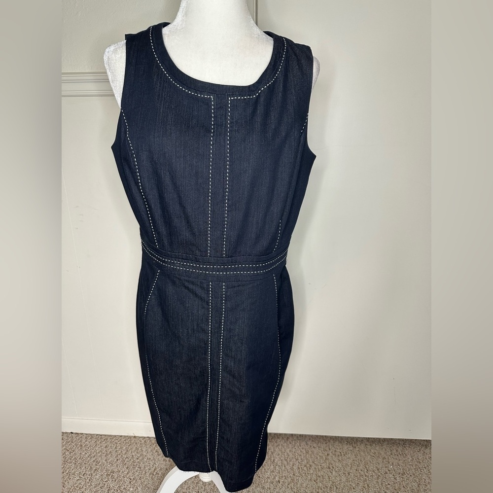 New York & Company denim Dress with white stitch size 10